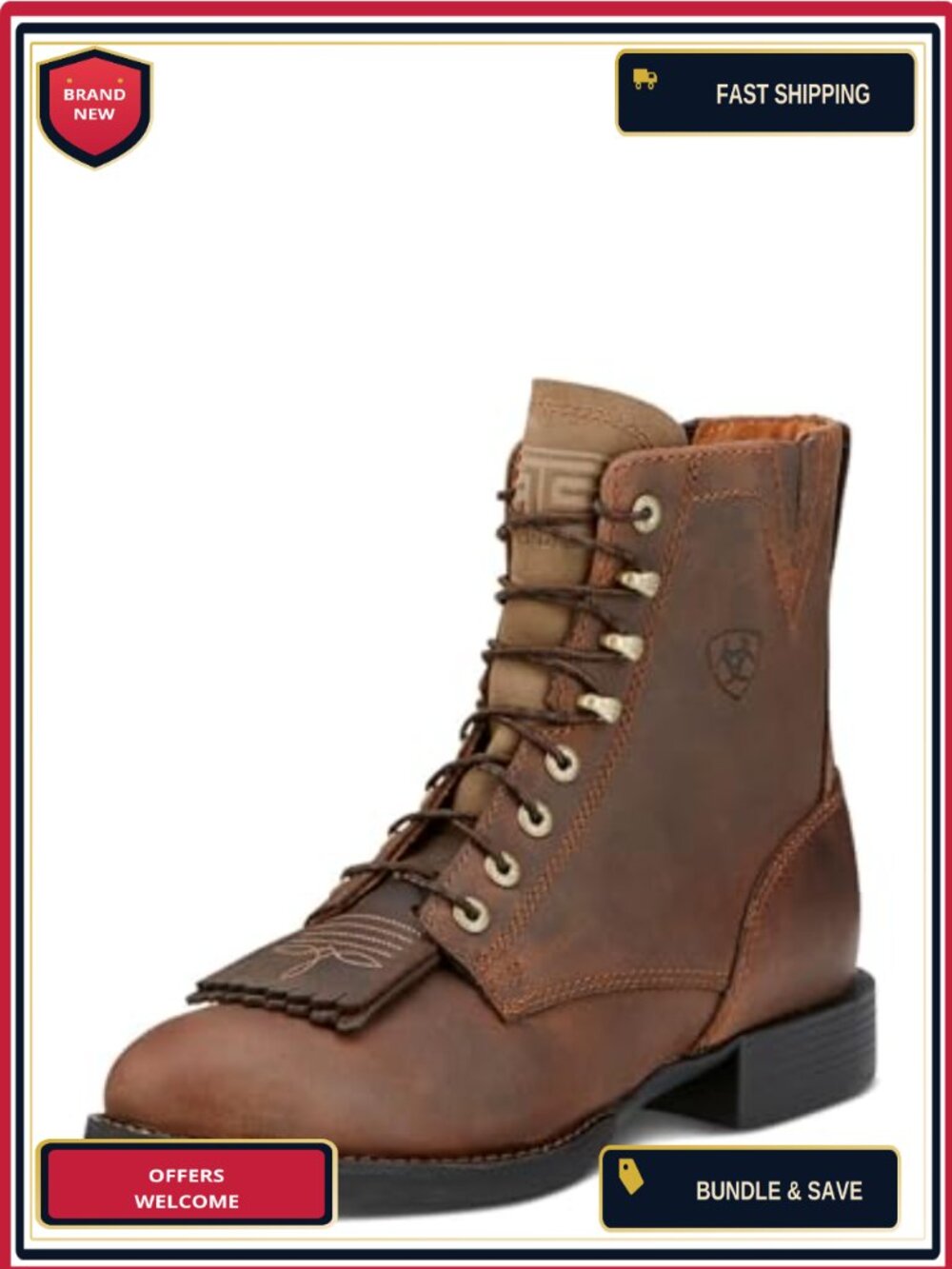 Women's Leather Lace Up Ankle Work Boots - Western Cowgirl Riding Boot 6"